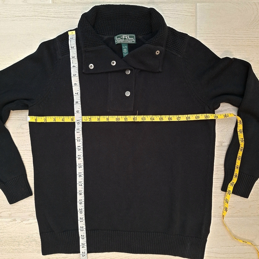 Lauren Ralph Lauren Black Heavy Cotton Button Long Sleeve Knit Sweater Size XL - Picture 5 of 8